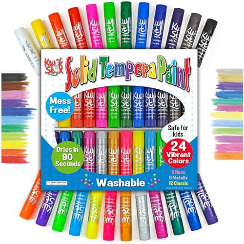 Kwik Stix Solid Tempera Paint Sticks, 24 Colors, Washable Paint Sticks for Kids, Non-Toxic, Quick Drying, Allergen Free, Paint Sticks in Classic, Metallic &amp; Neon Colors, Paint for Kids and Toddlers