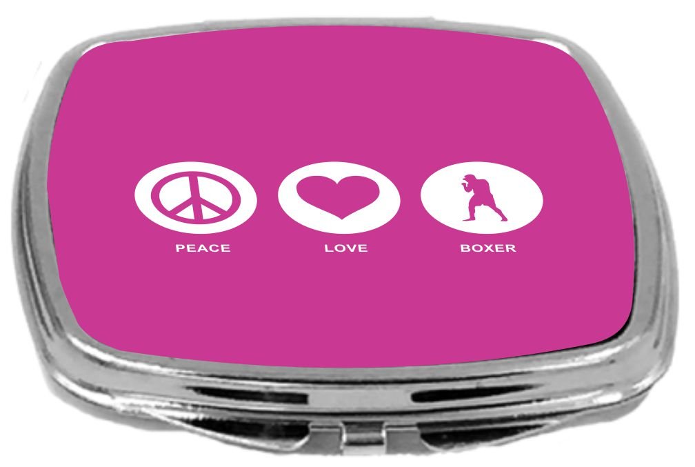 Peace Love Boxer Design Compact Mirror, Rose Pink, 2 Ounce