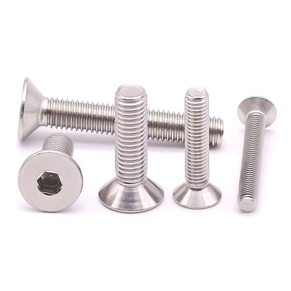 #8-32 x 1/2 inch Flat Head Socket Cap Screws 50 PCS, Countersunk Head, Allen Hex Drive, 304 Stainless Steel 18-8, Full Machine Thread, Bright Finish