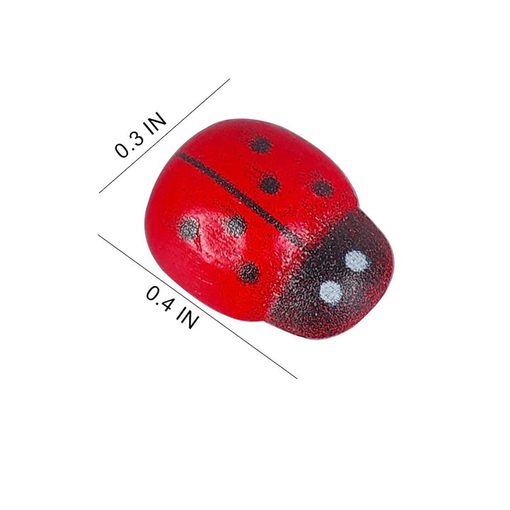 Dong Huang 200pcs Mini Fake Ladybug Model Figurine, Miniature Self-Adhesive Wooden Ladybugs Stickers, Micro Landscape Decor for Home Fairy Garden Dollhouse DIY (Red)