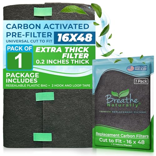 Universal Cut to Fit Carbon Activated Air Filter - Replacement Charcoal Filters - Pre Filter Carbon Sheet for Air Purifier, Vent Filters &amp; More - Packed in USA (Pack of 1, 16x48)