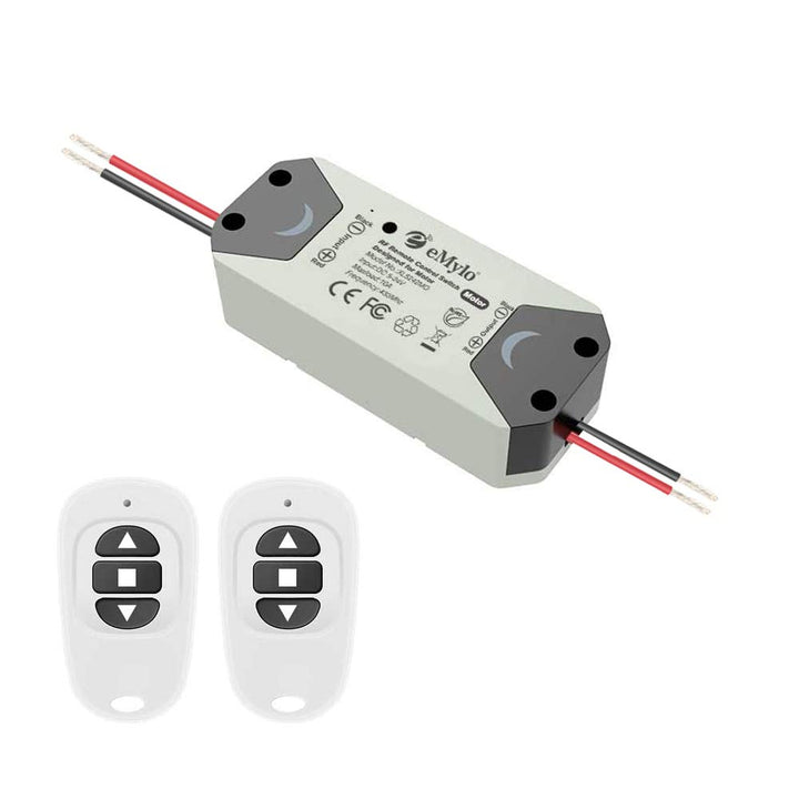 eMylo RF Switch Motor Controller Wireless Smart Switch Relay Module Remote Control Switch with RF Receiver DC 12V 433Mhz for Rolling Door, Electric Curtains, Locks, Water Pump