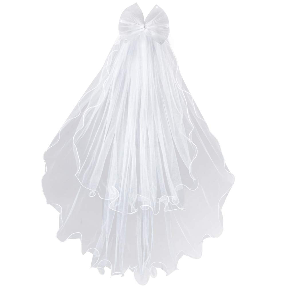 Girls First Communion Veil with Comb Girls Bowknot Rhinestone Veil White Flower Headband Hair Wreath Floral Crown Veil First Holy Communion Veils Headpiece Veil for Wedding Party