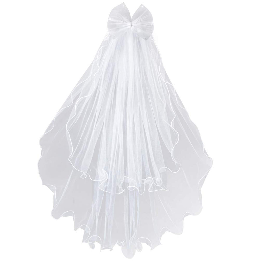 Girls First Communion Veil with Comb Girls Bowknot Rhinestone Veil White Flower Headband Hair Wreath Floral Crown Veil First Holy Communion Veils Headpiece Veil for Wedding Party
