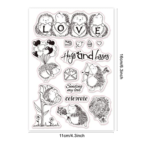 Hedgehog and Rose Silicone Clear Stamps Love Transparent Stamps Valentine's Day Clear Stamps for Birthday Valentine's Day Cards Making DIY Scrapbooking Photo Album Decoration Paper Craft