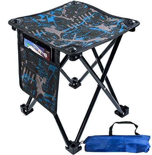 Camping Stool, Folding Small Chair Seat Height 13.5 inch Portable Camp Stool with Carry Bag for Camping Fishing Hiking Gardening Travel Hiking Beach Garden BBQ, Camouflage Blue