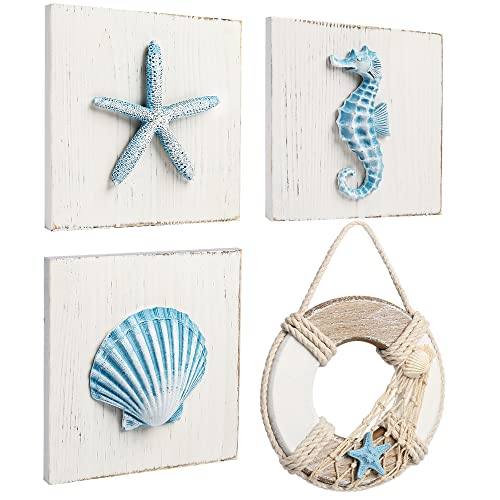 LotFancy Beach Wall Décor, 4 Pack, 3D Seashell, Starfis
