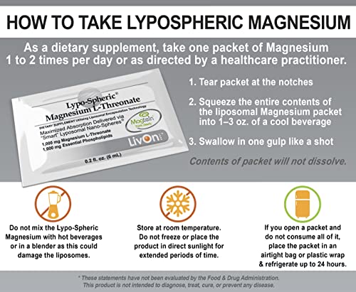 LivOn Laboratories Lypo-Spheric Magnesium L-Threonate - 30 Packets - 77mg Per Packet - Liposome Encapsulated for Maximum Bioavailability - Professionally Formulated - 100% Non-GMO