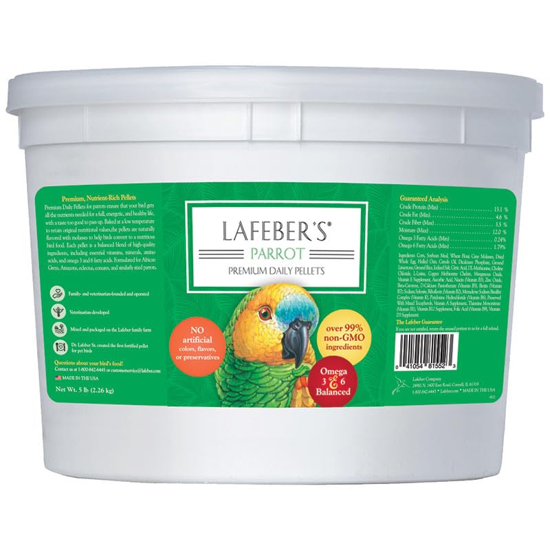 Premium Daily Diet Pellets Pet Bird Food, Made with Non-GMO and Human-Grade Ingredients, for Parrots, 5 lb