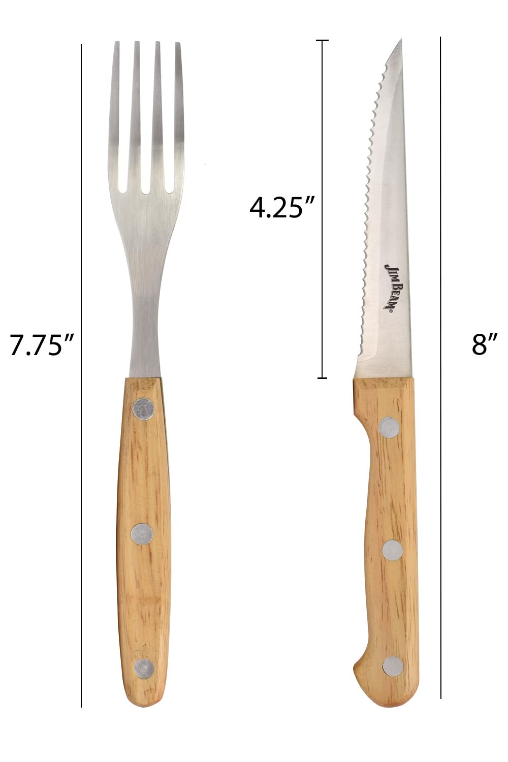Set of 8 Ideal, Chicken, Pork and More-Steak Knives and Forks Made of Stainless Steel Blade and Contoure, Medium, Light Brown, JB0208