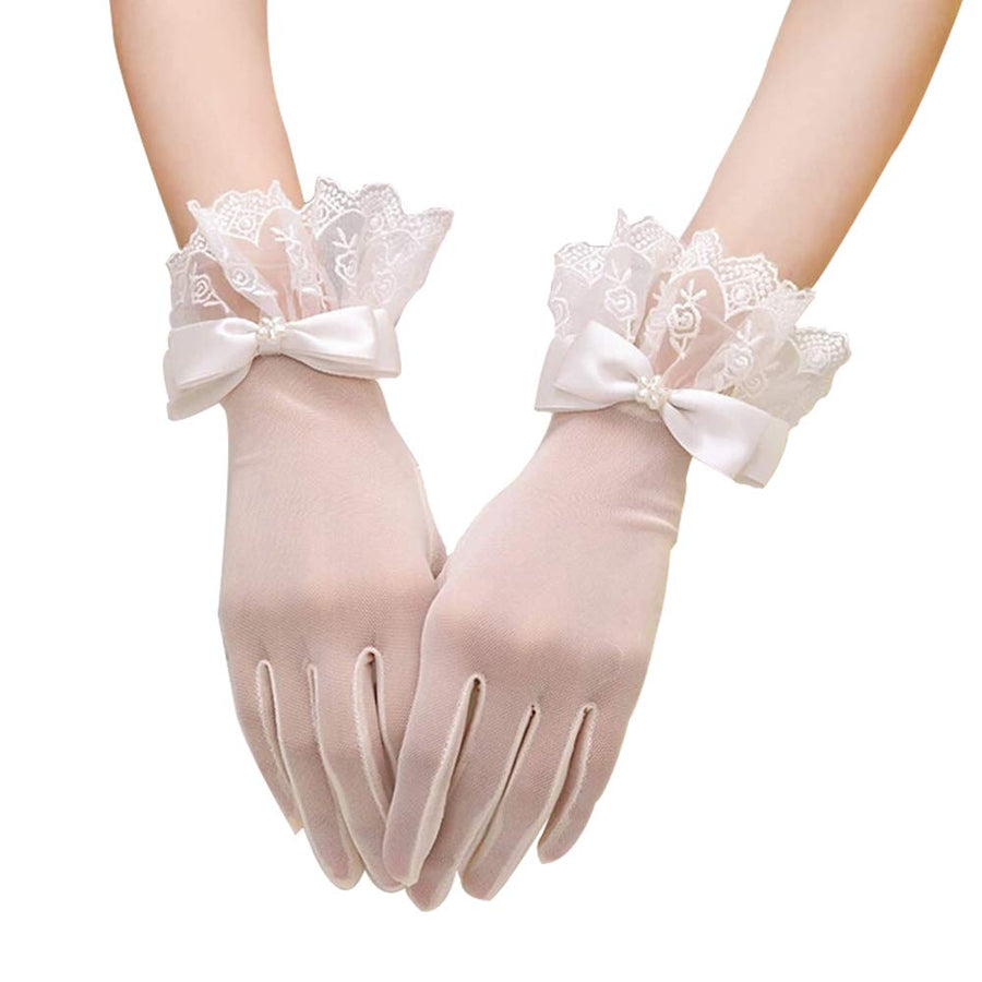 R STAR Floral Short Lace Gloves, Women Wrist Length Glo