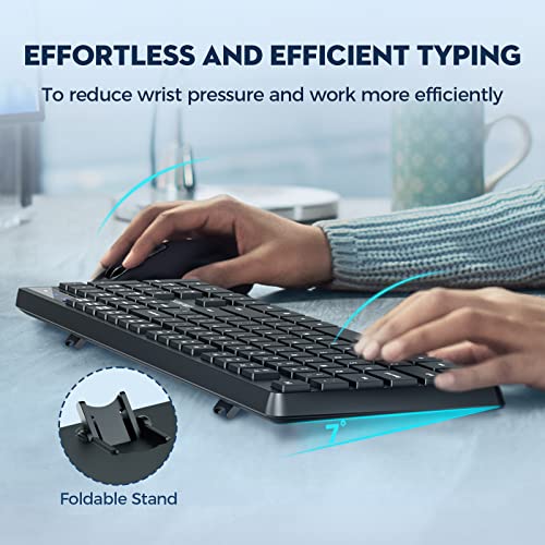 Wireless Keyboard and Mouse Combo, 2.4G USB Cordless Mouse and Keyboard, 3 Level DPI Slim Ergonomic Mouse, Responsive Plug &amp; Play for Computer Laptop PC - Full Size
