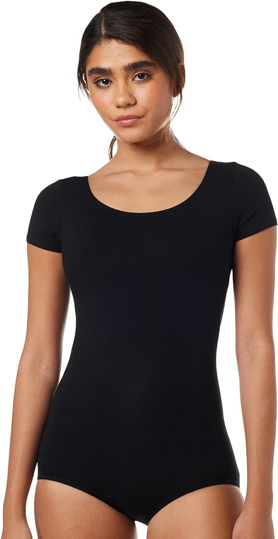 Women&#39;s Classic Short Sleeve Leotard,Black,Medium