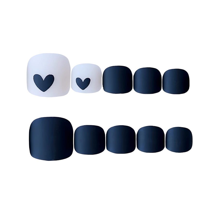 24pcs Short Matte Black Fake Toenails for Women Toe Nail Tips with Glue Acrylic Full Cover Press On Toenails Decals