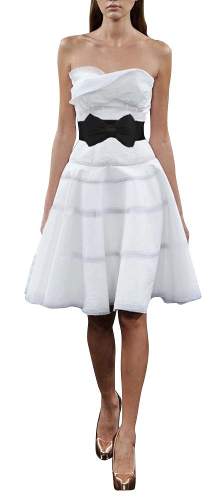 Meta-U Women Flower Elastic Wide Waist Belt (black bow)