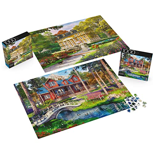 2-Pack of 1000-Piece Jigsaw Puzzles, Pine Cabin &amp; Summer Estate | Puzzles for Adults and Kids Ages 8+, Amazon Exclusive