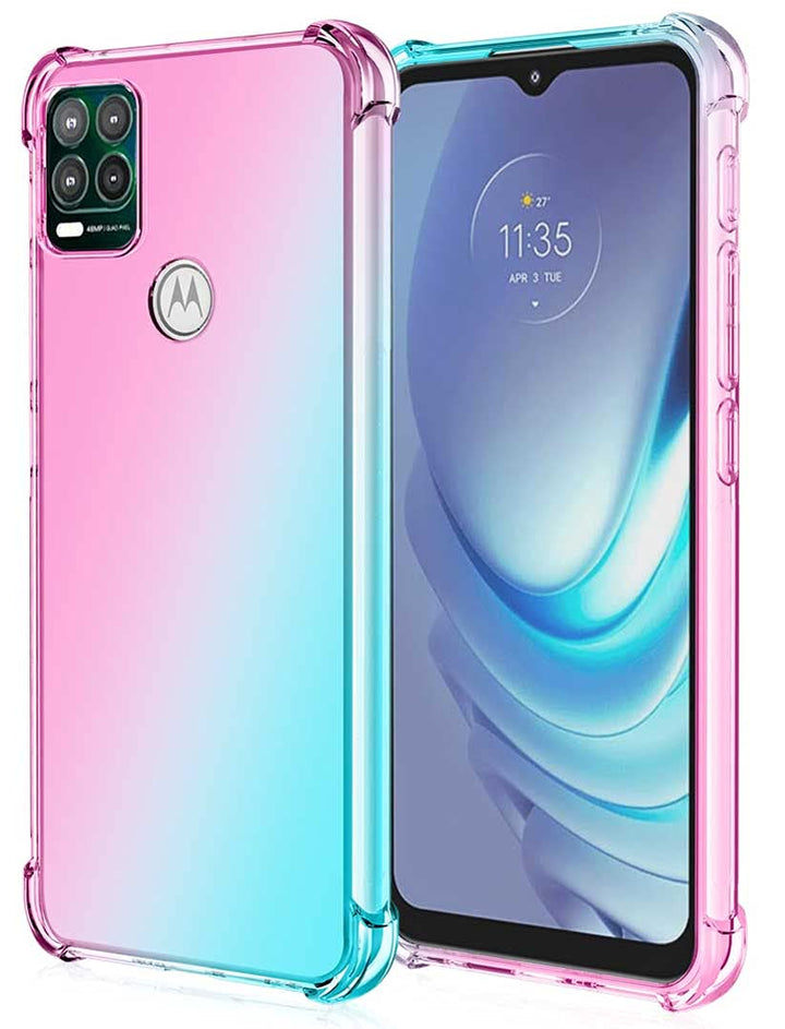 Motorola Moto G Stylus 5G (2021) Cellular Phone Case, Pink/Teal Shockproof TPU Soft Silicone