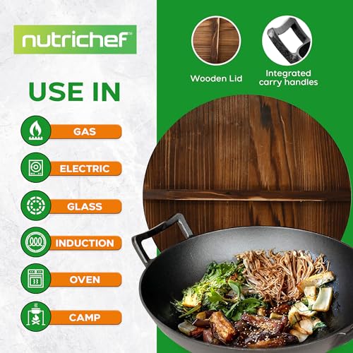 NutriChef Pre-Seasoned Cast Pan-5.8 QT Heavy Duty Non-S