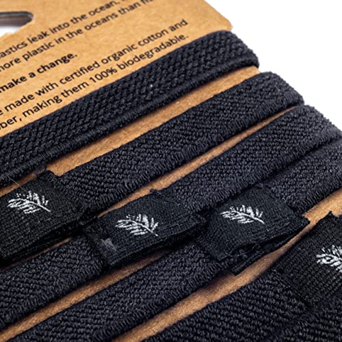 Wild &amp; Stone | Pack of 6 Hair Bands | 100% Biodegradable and Plastic-Free Elastic Hair Ties | 100% Organic Cotton and Natural Plant-Based Rubber | No Crease Ponytail Holder (Black)