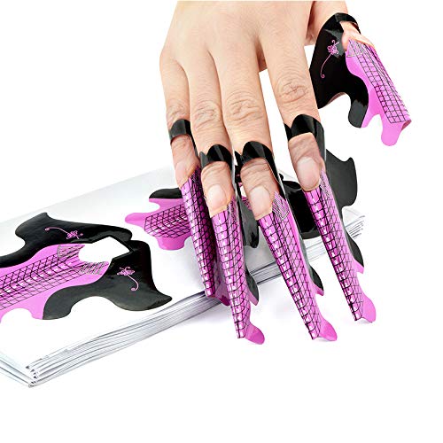 100Pcs/Pack Nail Forms Extension Tips Guide Extension French DIY Tool Fish Acrylic UV Gel Nail Art Tools Builder Sticker Sculpting (Pink)