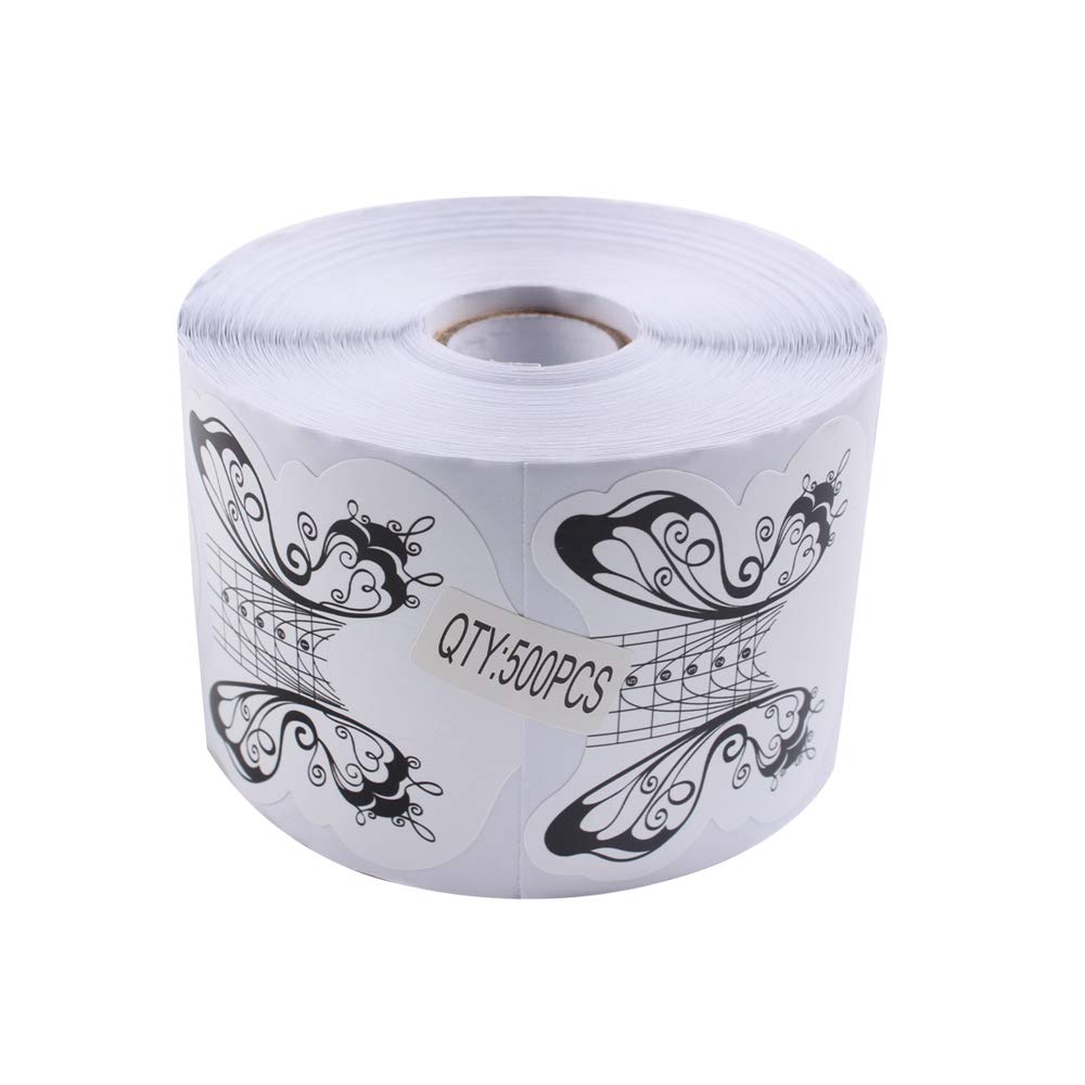 BeautyLeader 500Pcs/Roll Nail Form Guide Acrylic Tip Extension Forms Black And White Color Butterfly DesignSticker Rroll Manicure Tool for Acrylic UV Gel Nail Art Tips