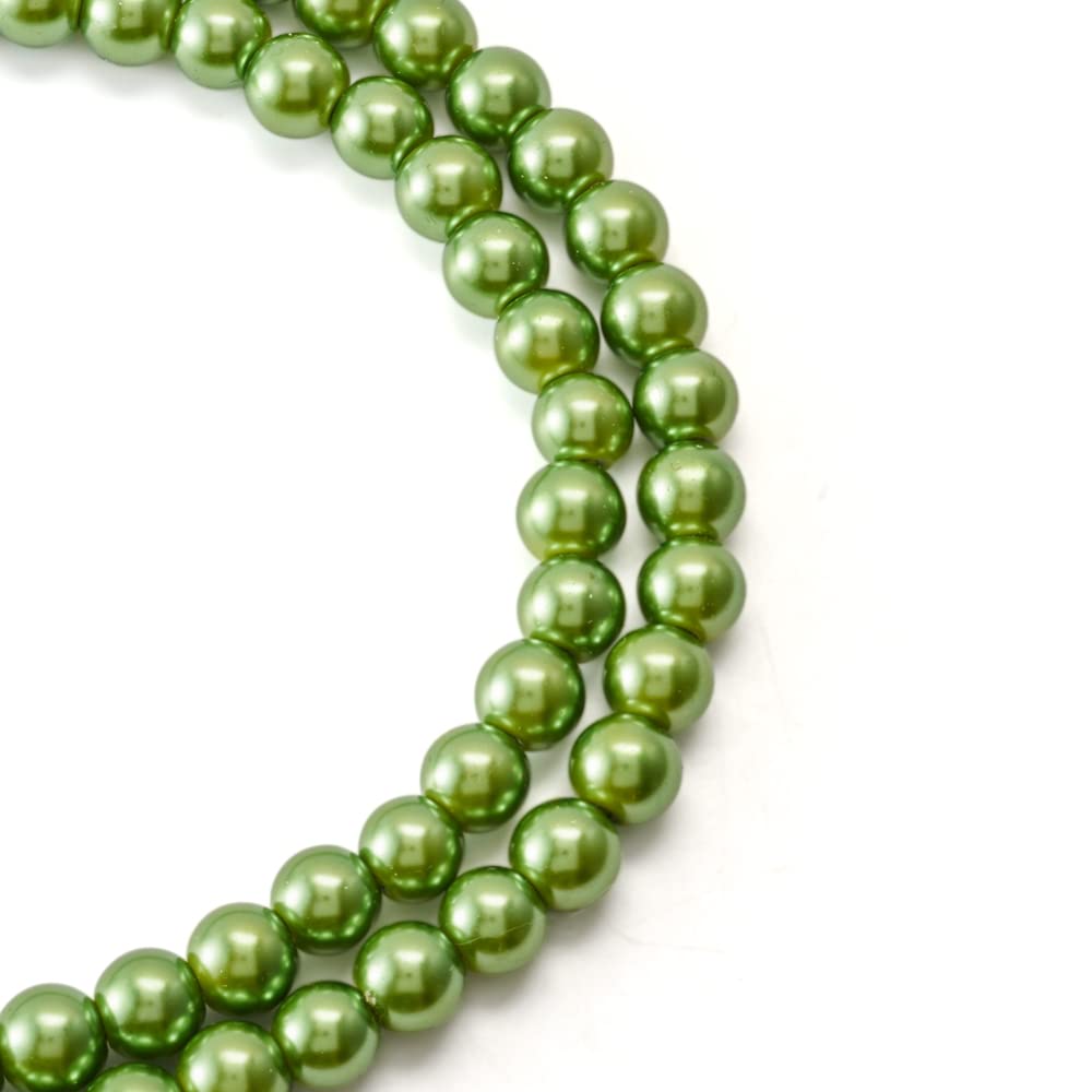 100pcs/strand 8mm Round Glass Pearl Beads Strand Tiny Satin Luster Pearl Beads Loose Spacer for DIY Bracelet Necklace Earrings Jewelry Making Crafts Supplies (Lime Green)