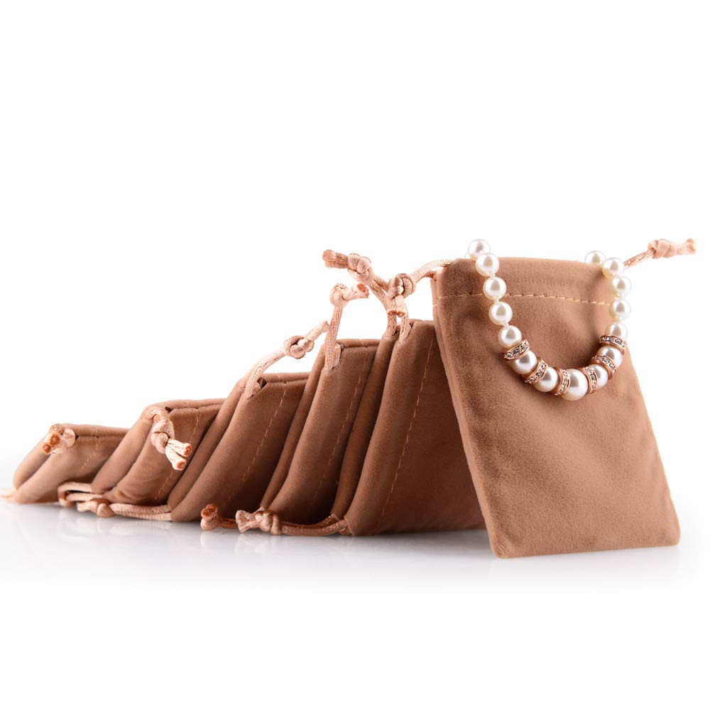 50PCS velvet jewelry storage bags small accessories collected Drawstring Pouches display and gifts For Weeding Party(Coffee)