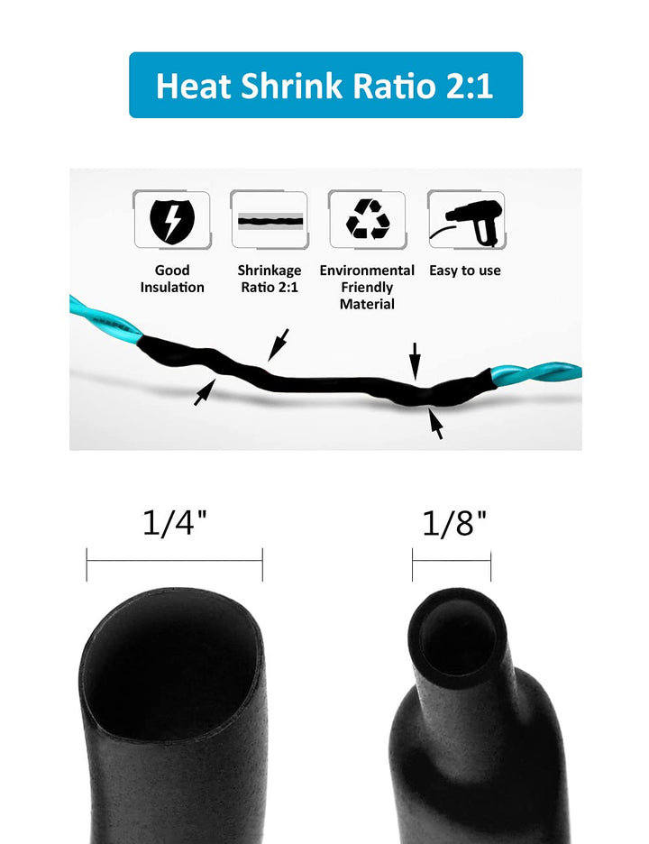 650pcs Heat Shrink Tubing Black Heat Shrink Tube Wire Shrink Wrap UL Approved Ratio 2:1 Electrical Cable Wire Kit Set Long Lasting Insulation Protection, Safe and Easy, Eco-Friendly Material