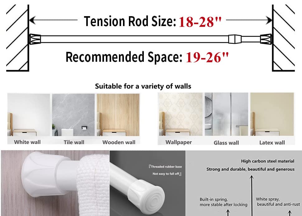 2 Pack Spring Tension Curtain Rods 18 to 28 inches Adjustable,Heavy Duty Small Short Tension Curtain Rod for Windows,Closet,Bathroom,Kitchen,Doorway,Cupboard Bars(White)