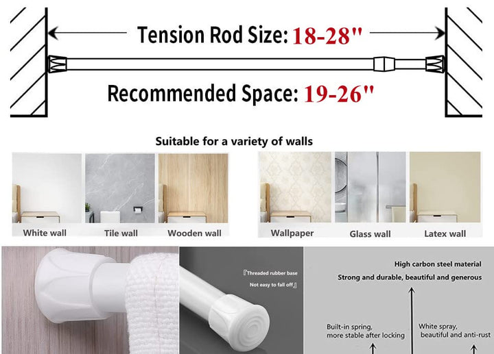 2 Pack Spring Tension Curtain Rods 18 to 28 inches Adjustable,Heavy Duty Small Short Tension Curtain Rod for Windows,Closet,Bathroom,Kitchen,Doorway,Cupboard Bars(White)