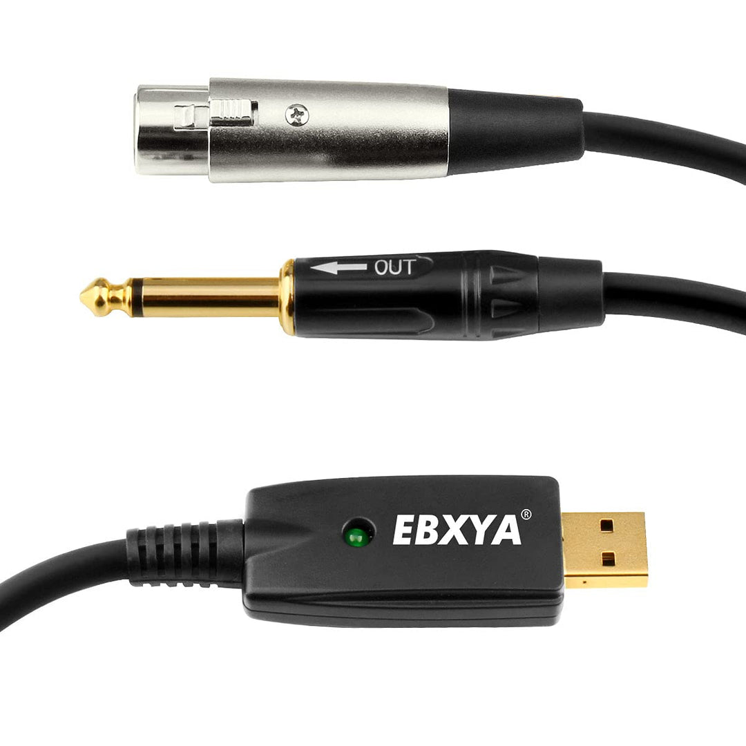 XLR to USB Cable 10ft, USB Microphone Cable XLR Female to USB &amp; 1/4 Guitar Plug Out Interface for Mac and PC Recording and Live Performance