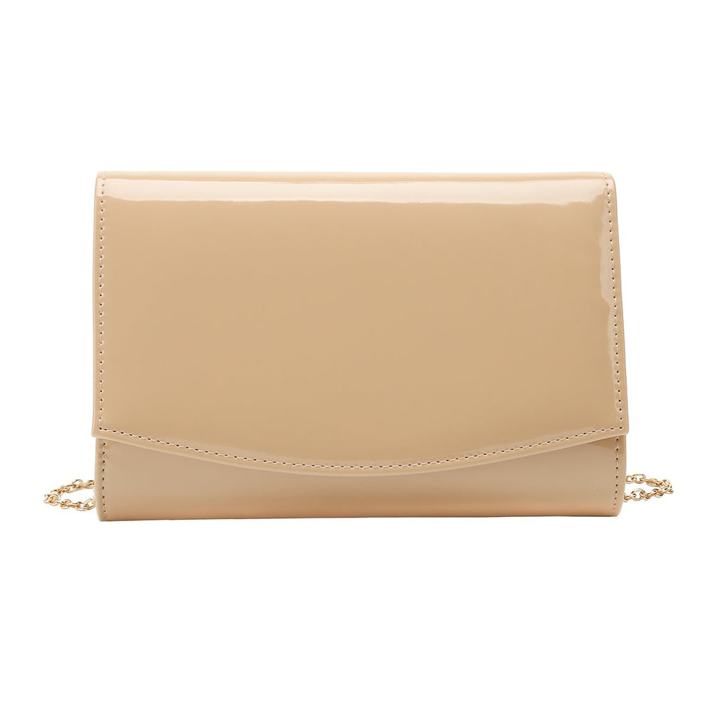 Patent Leather Flap Clutch for Women Classic Elegant Evening Bag Chic Dress Purse (Nude)
