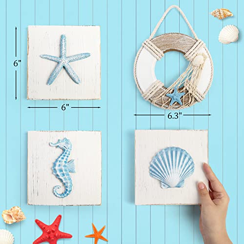 LotFancy Beach Wall Décor, 4 Pack, 3D Seashell, Starfis