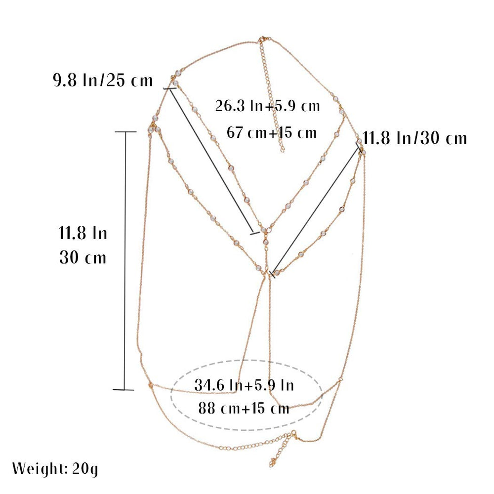 Cosydays Sexy Belly Chain Gold Rhinestone Harness Body Chain Beach Bikini Chains Waist NIightclub Body Chain Jewelry for Women and Girls (J-Rhinestone)