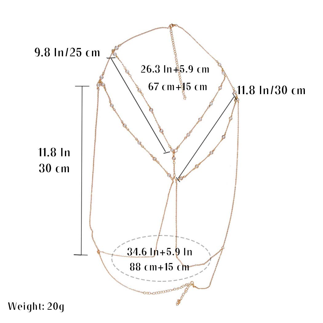 Cosydays Sexy Belly Chain Gold Rhinestone Harness Body Chain Beach Bikini Chains Waist NIightclub Body Chain Jewelry for Women and Girls (J-Rhinestone)