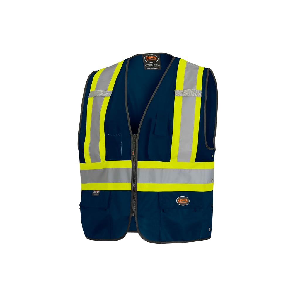 Safety Vest for Men, Hi Vis Reflective Solid Neon, 8 Pockets, Zipper, Adjustable for Construction, Traffic, Survey Work, Multiple Colors, V1021580U-2/3XL
