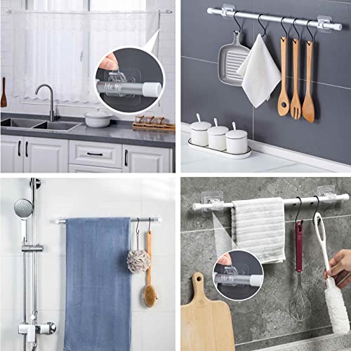 No Drill Curtain Rod Brackets 6 Pcs Curtain Rod Holder Self Adhesive Nail Free Adjustable Rod Bracket Transparent Fixing Hook for Hanging Curtains Towels Bath Towels Coats(2 Black S-Hooks Included)