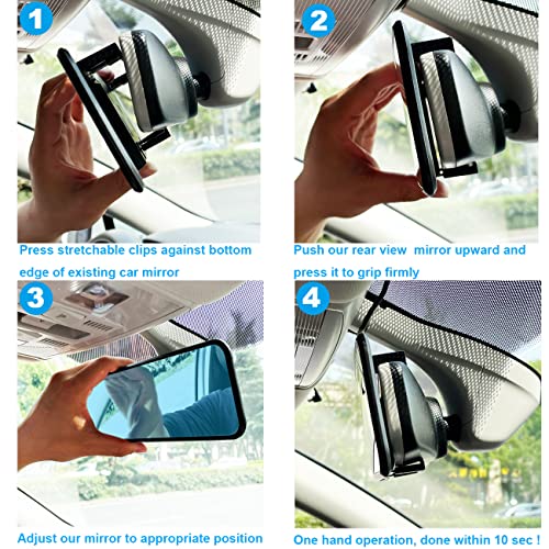 Rear View Mirror, Universal 11.4 Inch Interior Clip On Rearview Mirror, Anti Glare Blue Tint Wide Angle Mirror – Panoramic Car Rear View Mirror – Convex Clip on Mirror for Car
