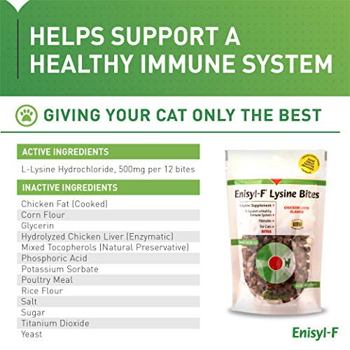 Enisyl-F Lysine Bites: L-Lysine Chews for Cats & Kittens - Chicken Liver-Flavor, 6.4oz (180g) Recloseable Bag