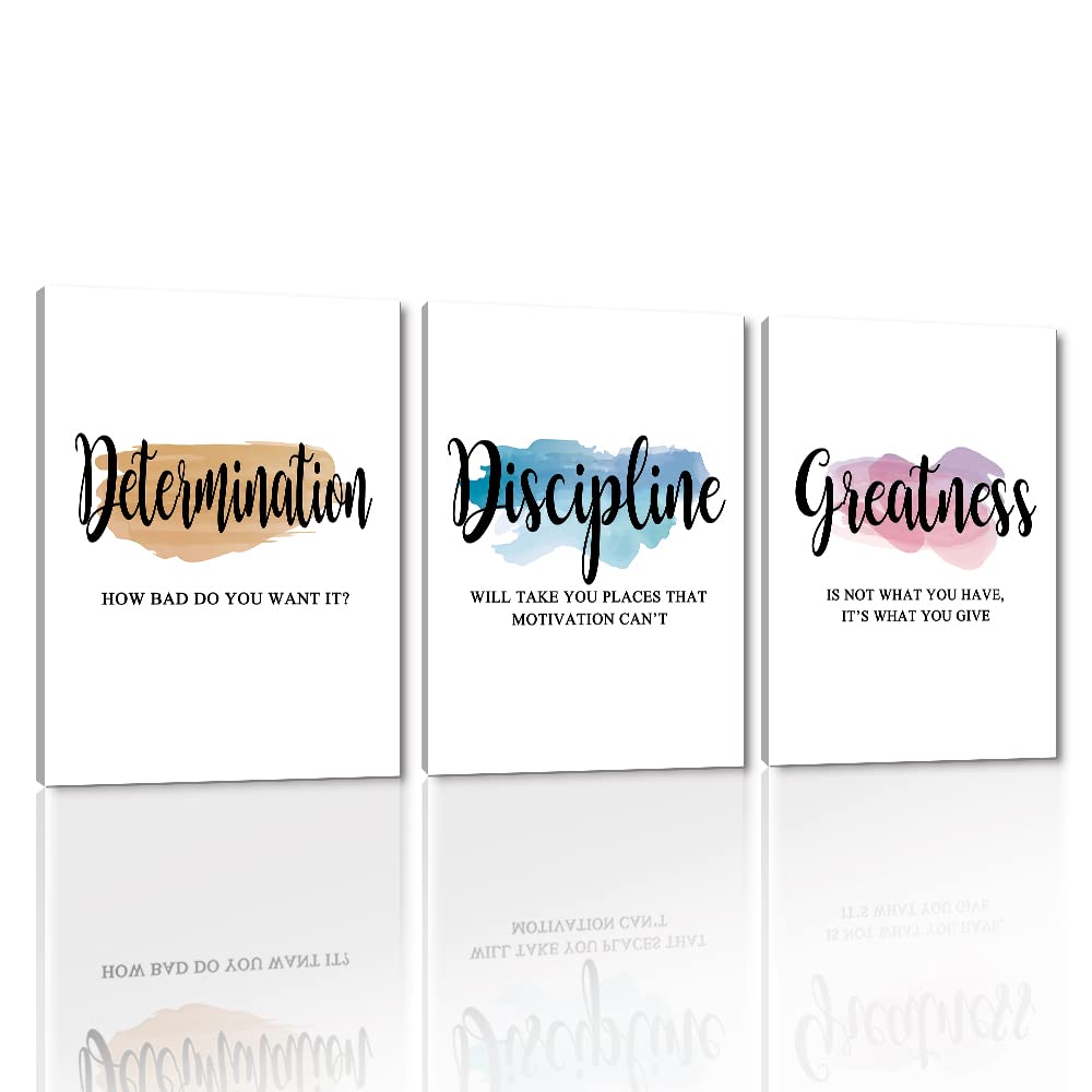 Motivational Office Wall Art - Determination Discipline Greatness Inspirational Wall Decor Positive Quotes Posters Entrepreneur Pictures Success Artwork for Home Study Room Decor (12x16x3Pcs)