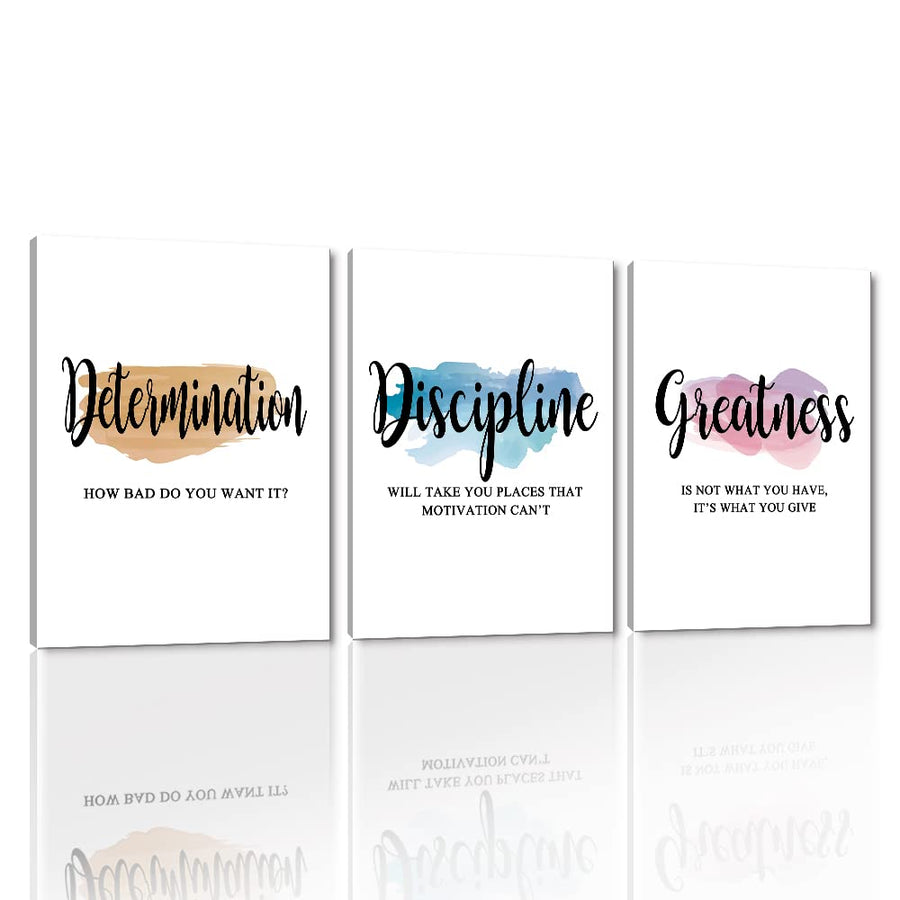 Motivational Office Wall Art - Determination Discipline Greatness Inspirational Wall Decor Positive Quotes Posters Entrepreneur Pictures Success Artwork for Home Study Room Decor (12x16x3Pcs)