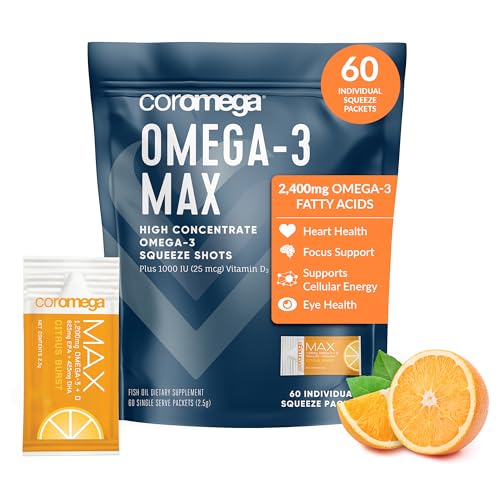 Coromega MAX 2400mg Omega-3 Fish Oil + Vitamin D Squeez