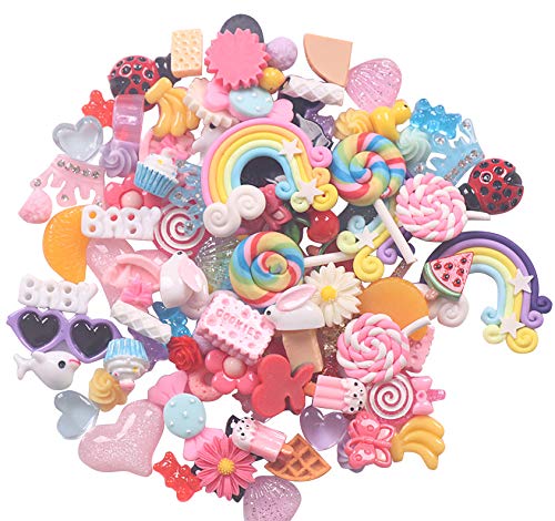 50Pieces Mix Flat Backs Resin Embellishments Scrapbooking Supplies DIY Crafts Applique Flatback Embellishments Art Decorations Slime Charms