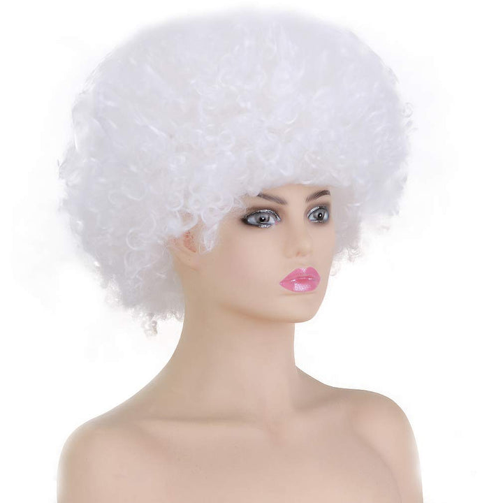 Unisex Short Afro Wig-12 Kinky Curly Synthetic Halloween Party Costume Hippie 70s Disco Cosplay Hair Wigs (white)