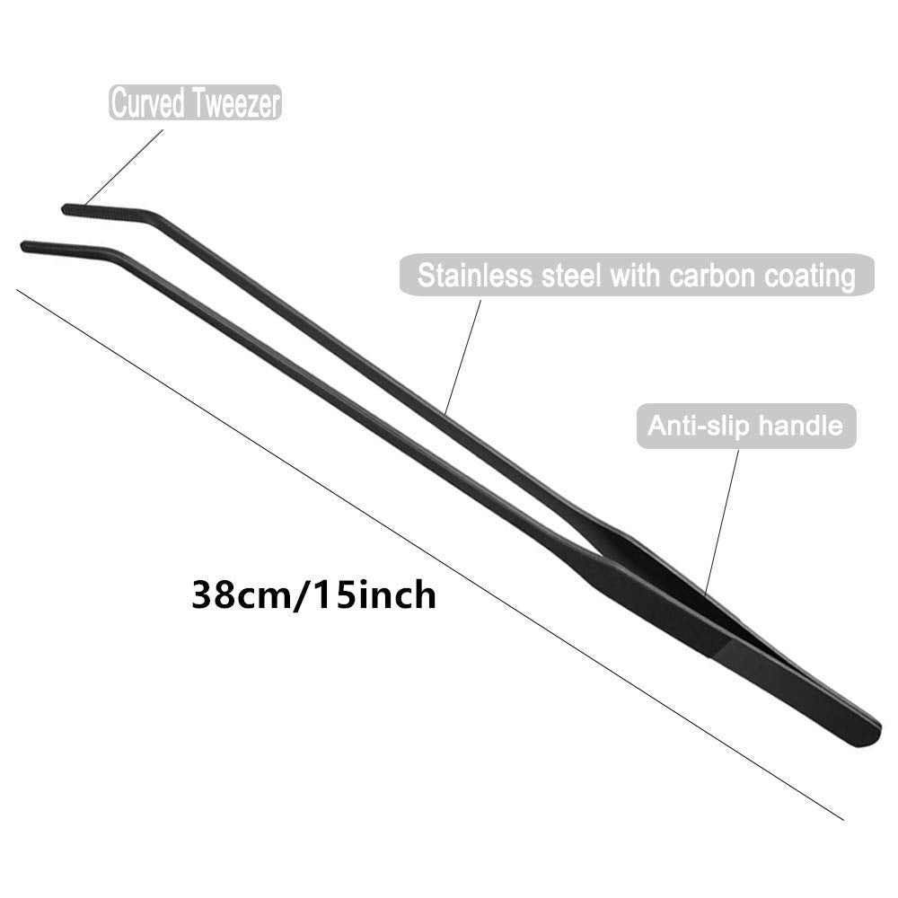 EvaGO 15 inch Black Curved Aquarium Tweezers Stainless 