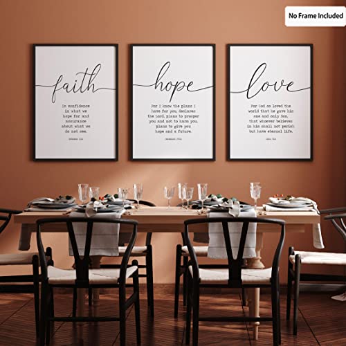 Faith Hope and Love Bible Verses 3 Piece Canvas Wall Ar