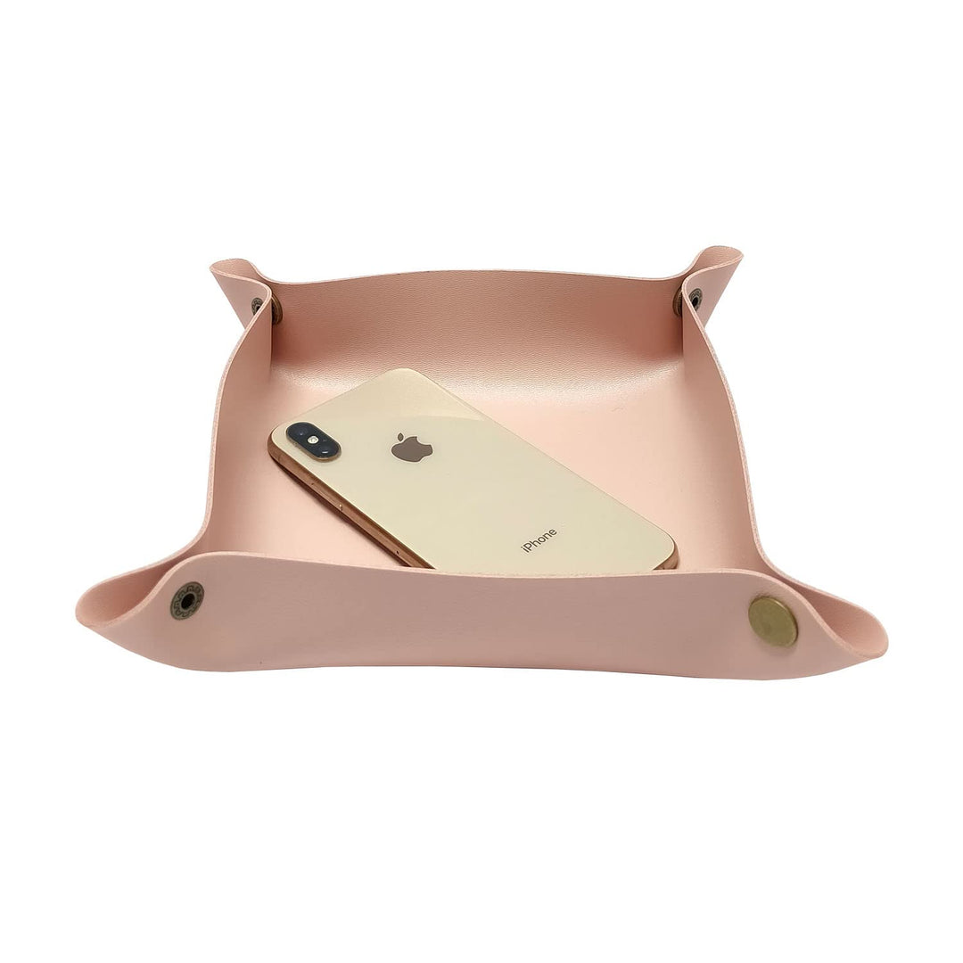 PU Leather Tray Organizer Key Jewelry Accessories,Vanity Tray Box,Office Desk Organizer Storage Box,Multi-Functional PU Leather for Wallets Keys Coins and Office Accessories (Pink)