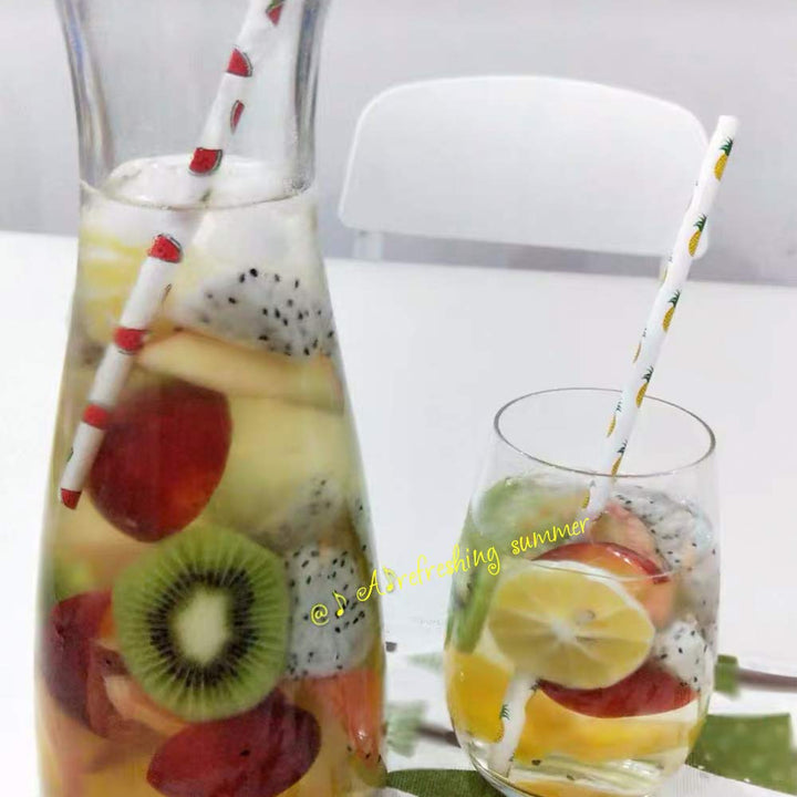 IPALMAY Lemon Patterned Drinking Paper Straws, Disposab
