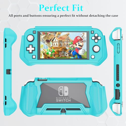 Switch Lite Case Protective Case for Nintendo Switch Lite, Case Compatible with Nintendo Switch Lite Hand Grip Case with Detachable TPU+Built-in PC Screen Protector &amp; 2 x Thumb Grip Caps,Turquoise
