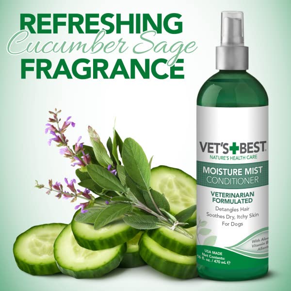 Vet&#39;s Best Moisture Mist Dog Dry Skin Conditioner| Dog Conditioner and Detangler Spray | Relieves Itchy Skin, Refreshes &amp; Soothes | 16 oz